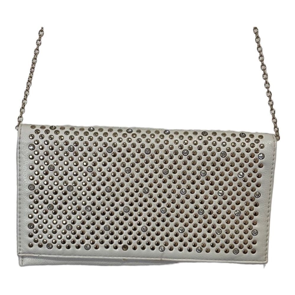 White diamond studded clutch shoulder bag